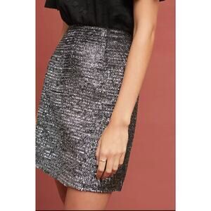Anthropologie Hutch Saint-Michel Mini Skirt Sparkle Glitter Black Silver Size XL